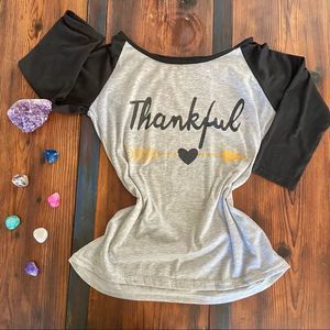 3/4 Sleeve Tee Thankful w/ Gold Metallic Arrow